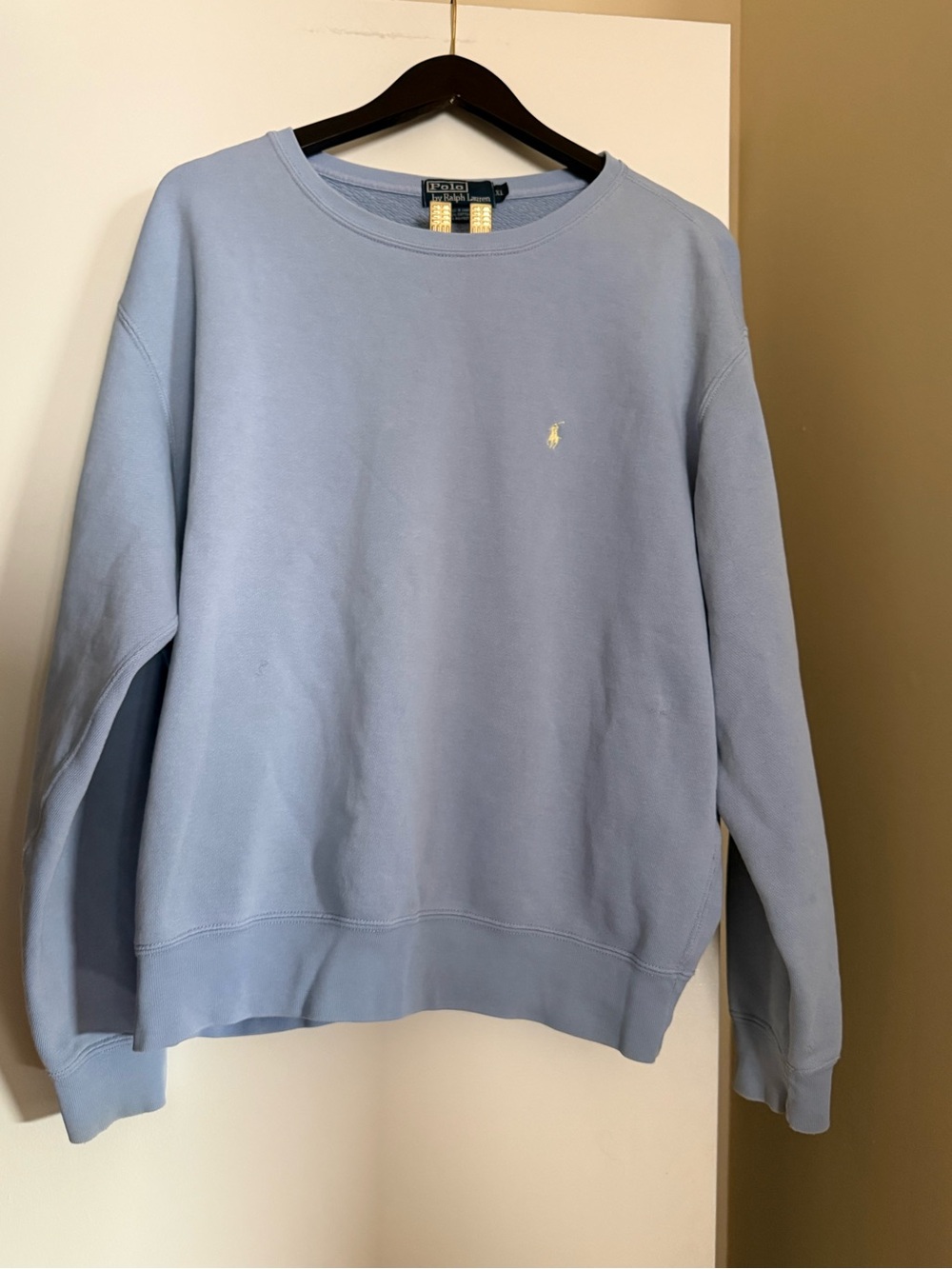 Polo Ralph Lauren XL Light Blue Fleece Sweatshirt Crewneck Yellow Pony Unisex